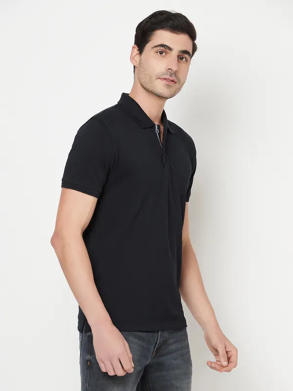 Octave Men Navy Blue Polo Collar T-Shirt