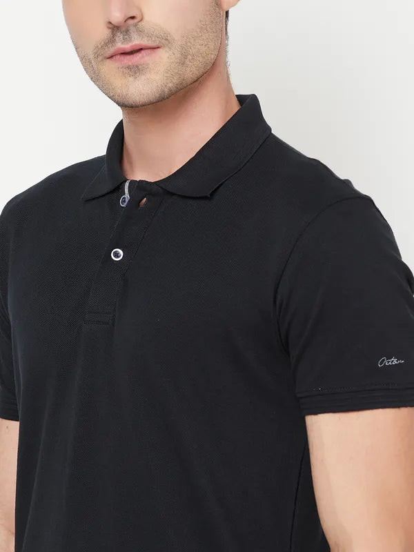Octave Men Navy Blue Polo Collar T-Shirt
