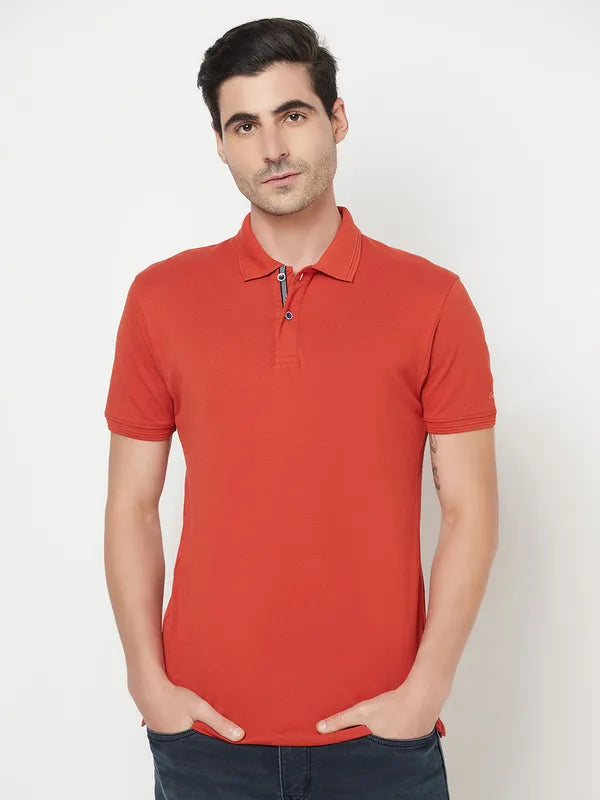 Octave Men Orange Polo Collar Cotton Regular Fit T-Shirt