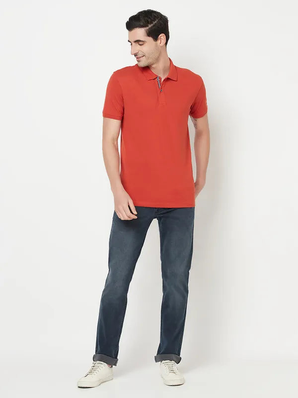 Octave Men Orange Polo Collar Cotton Regular Fit T-Shirt