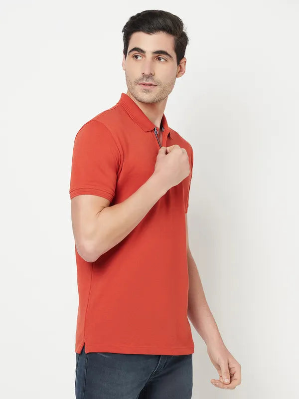 Octave Men Orange Polo Collar Cotton Regular Fit T-Shirt