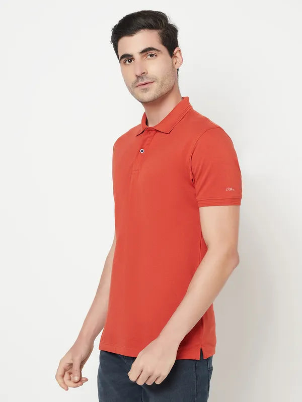 Octave Men Orange Polo Collar Cotton Regular Fit T-Shirt
