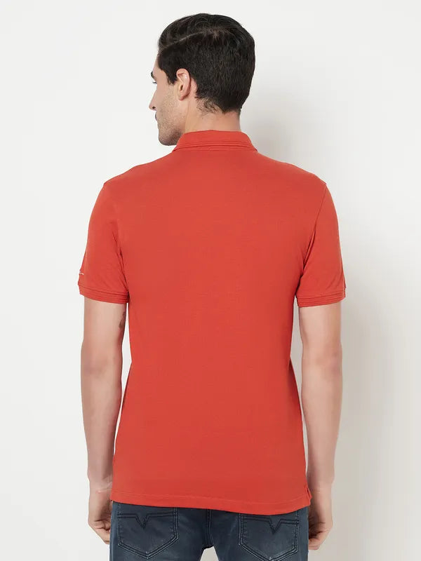 Octave Men Orange Polo Collar Cotton Regular Fit T-Shirt