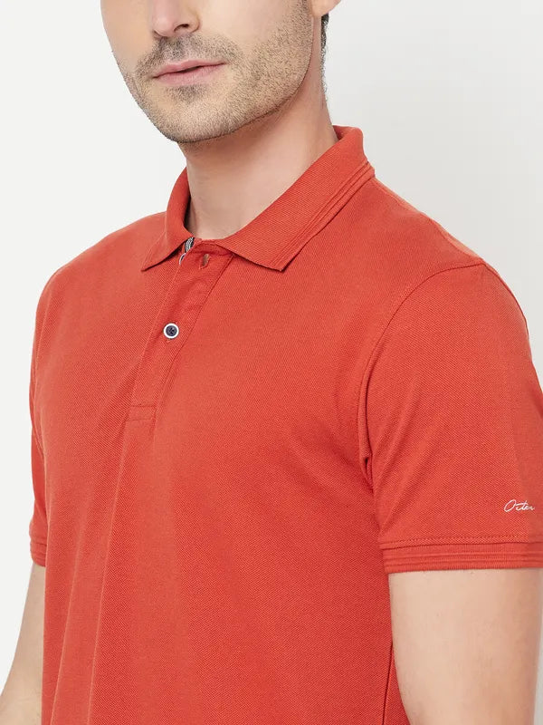 Octave Men Orange Polo Collar Cotton Regular Fit T-Shirt