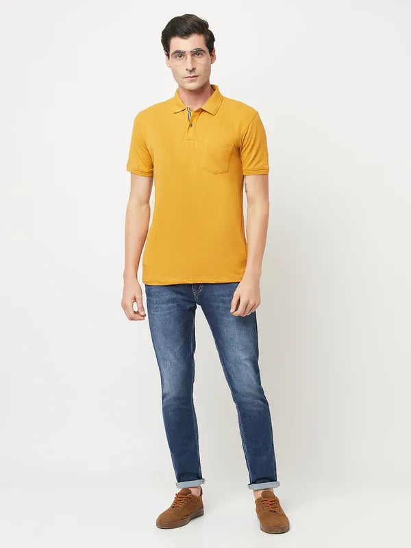 Octave Men Yellow Polo Collar T-Shirt