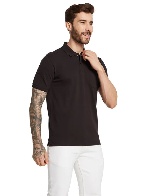 Octave Men Solid Polo Collar Pockets T-Shirt