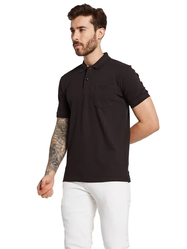 Octave Men Solid Polo Collar Pockets T-Shirt