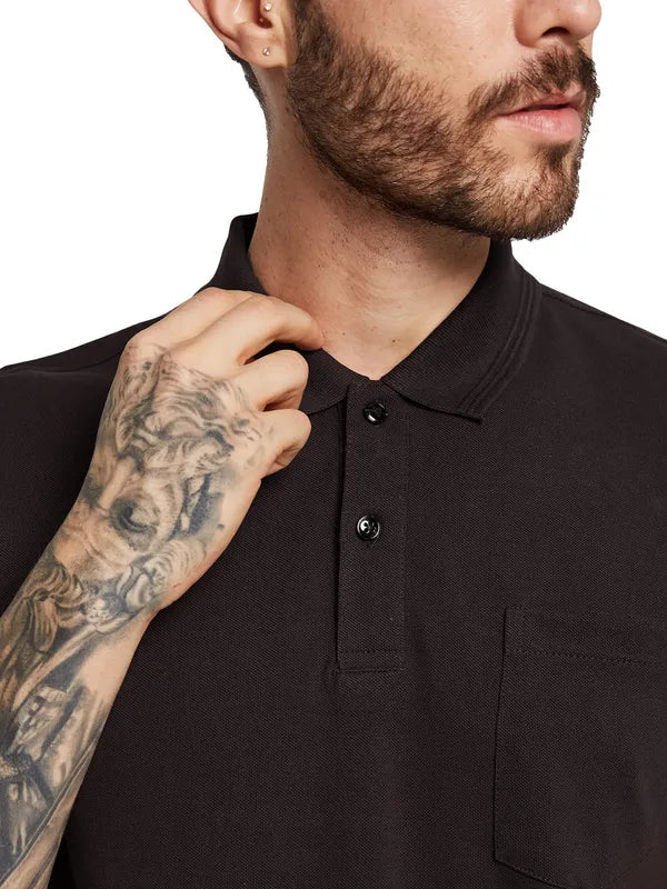 Octave Men Solid Polo Collar Pockets T-Shirt