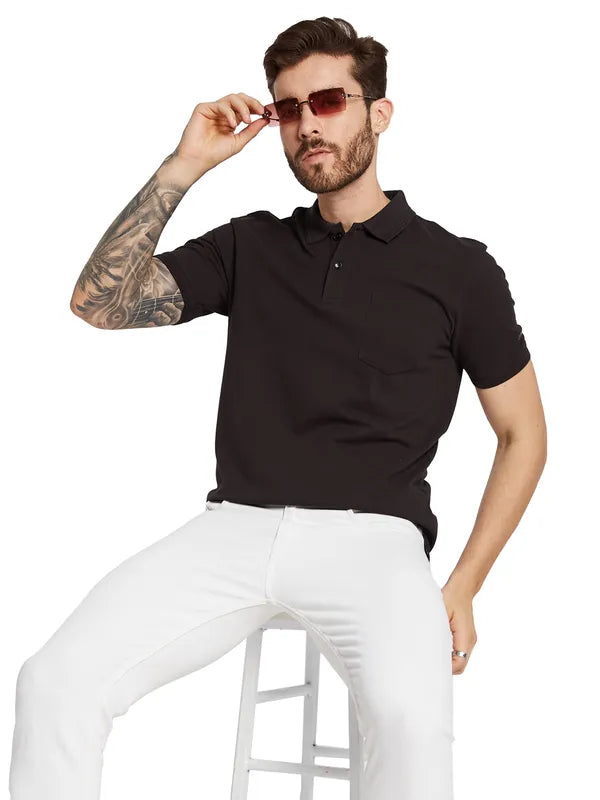 Octave Men Solid Polo Collar Pockets T-Shirt