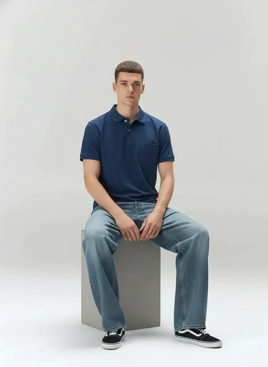 Men Polo Collar Pockets T-shirt