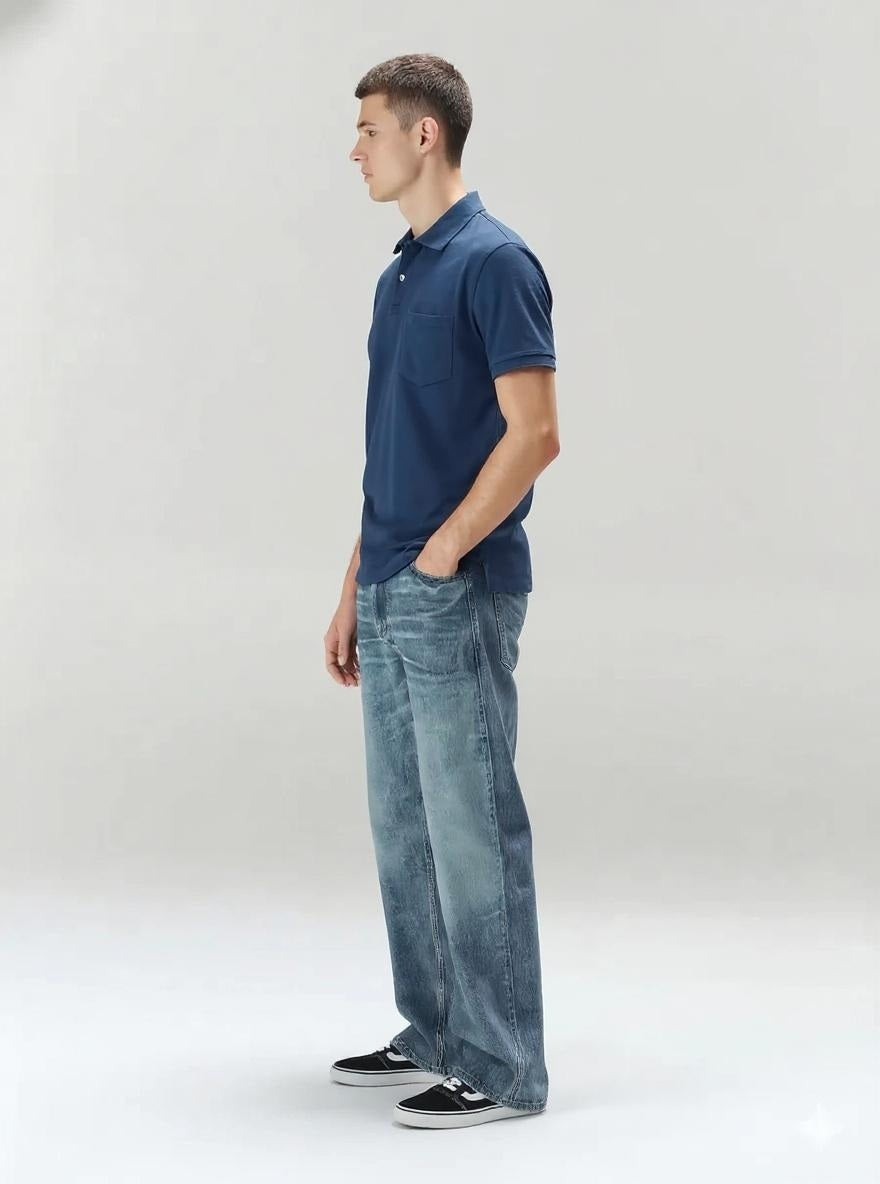 Men Polo Collar Pockets T-shirt