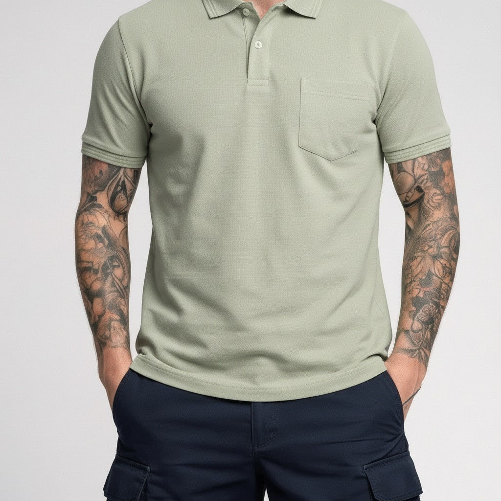 Men Polo Collar Pockets T-shirt