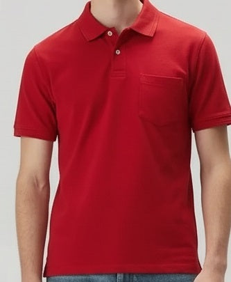 Men Brick Polo Collar Pockets T-shirt