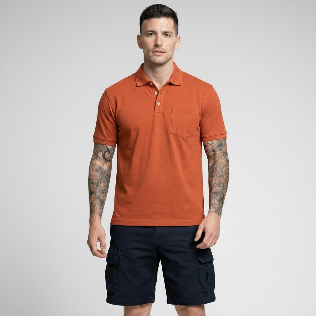 Men Polo Collar Pockets T-shirt