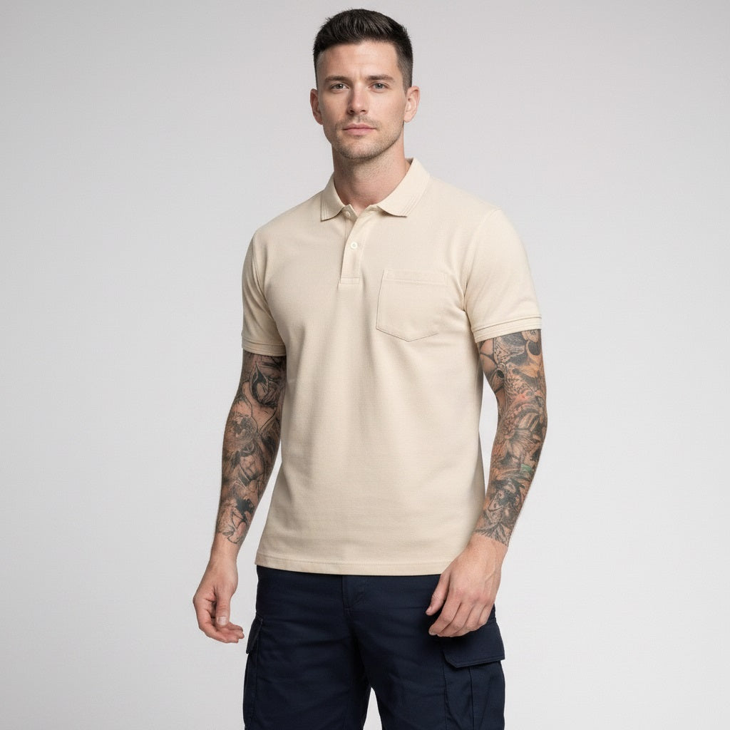 Men Polo Collar Pockets T-shirt