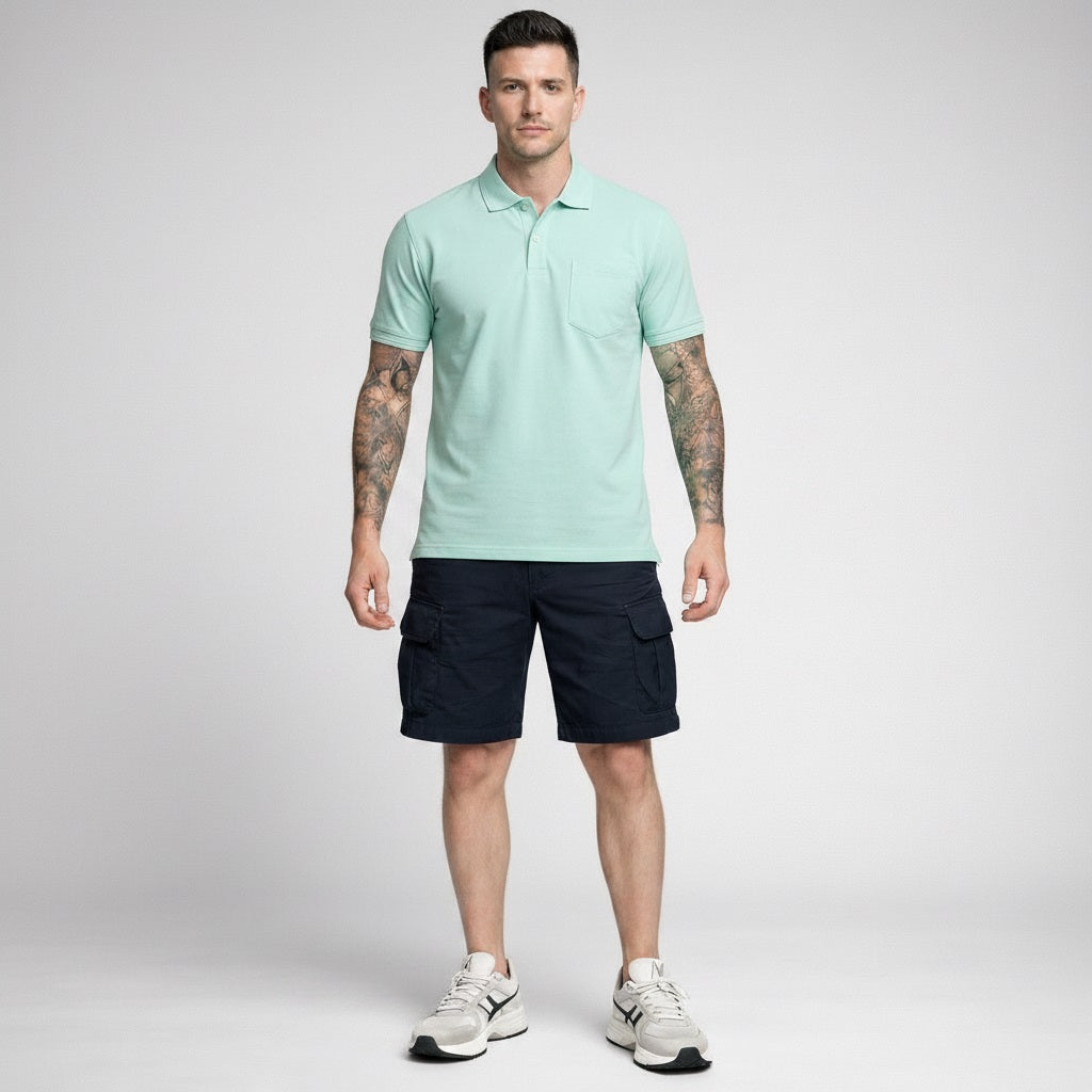 Men Polo Collar Pockets T-shirt