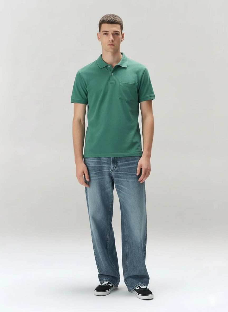 Men Polo Collar Pockets T-shirt