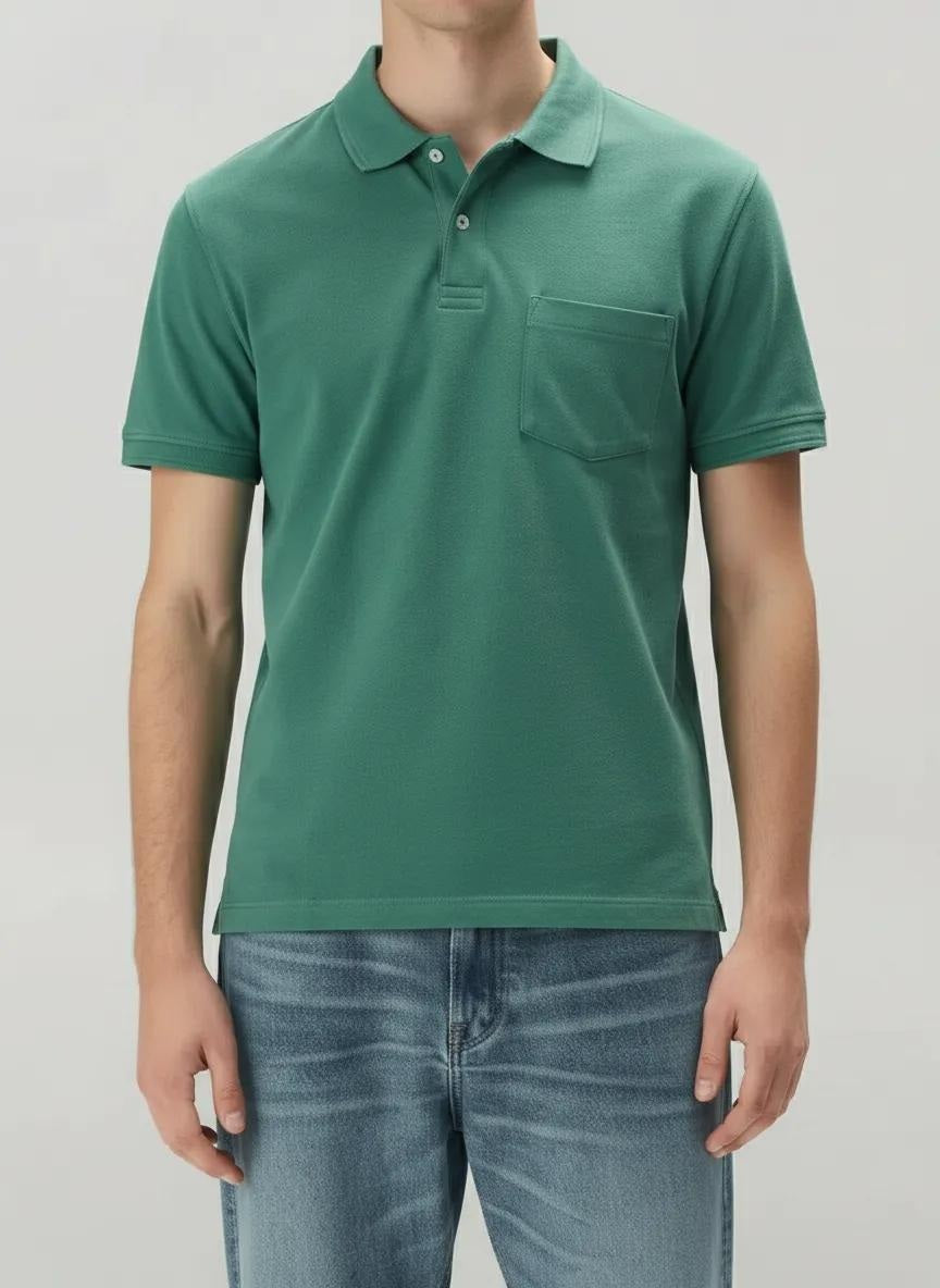 Men Polo Collar Pockets T-shirt