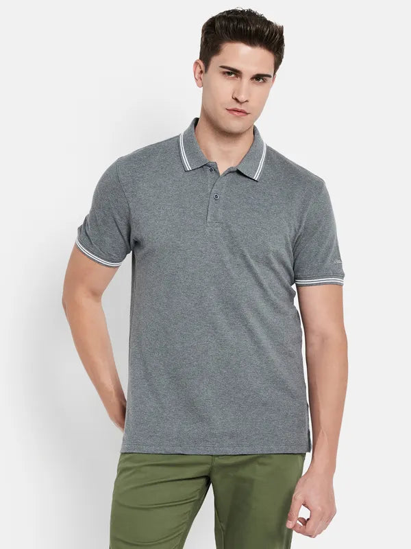 Octave Men Grey Polo Collar T-Shirt