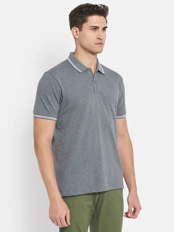 Octave Men Grey Polo Collar T-Shirt