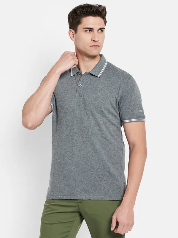 Octave Men Grey Polo Collar T-Shirt