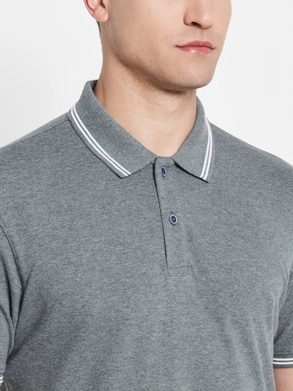 Octave Men Grey Polo Collar T-Shirt