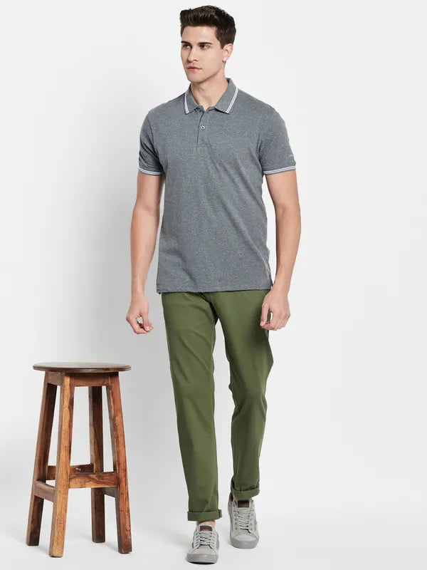 Octave Men Grey Polo Collar T-Shirt