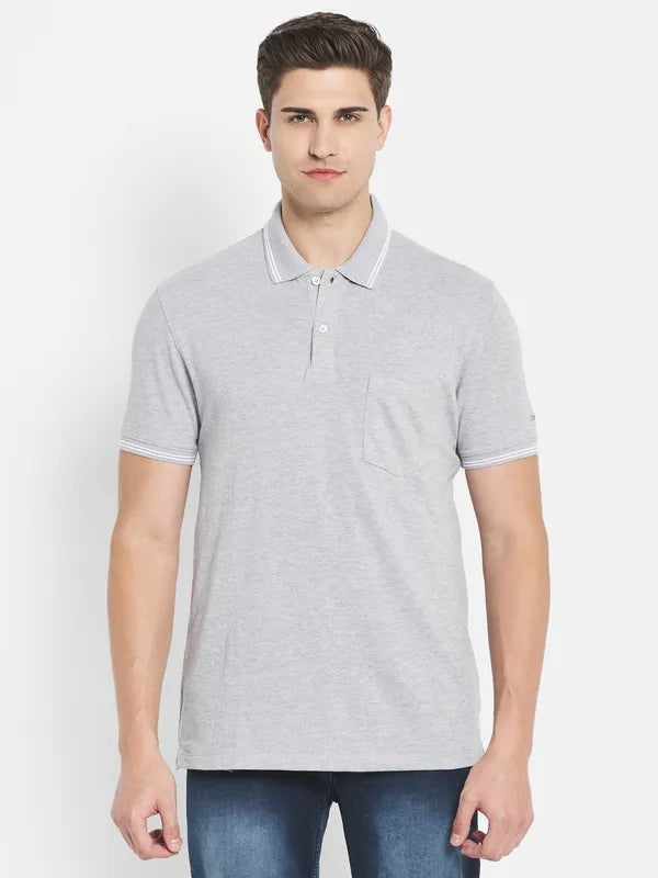 Octave Men Grey Polo Collar T-Shirt