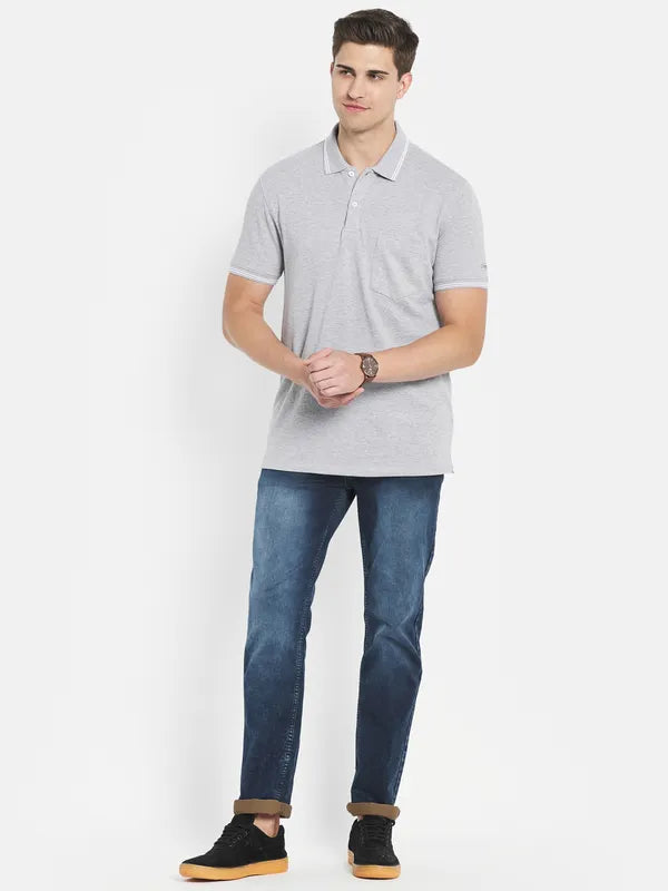 Octave Men Grey Polo Collar T-Shirt
