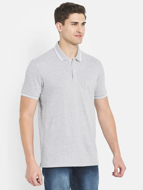 Octave Men Grey Polo Collar T-Shirt
