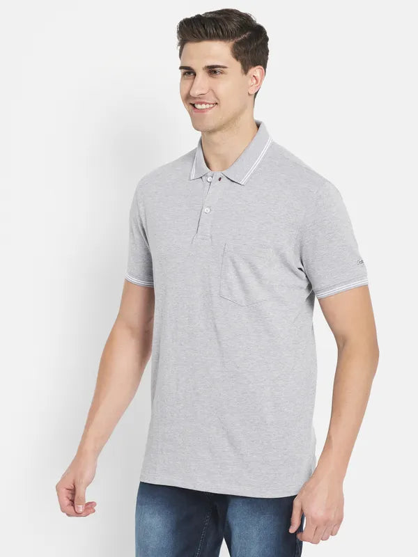 Octave Men Grey Polo Collar T-Shirt