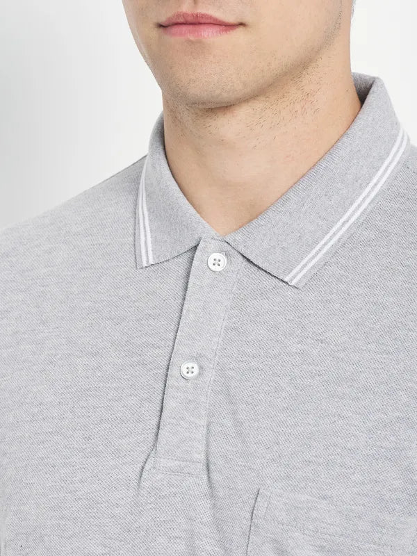 Octave Men Grey Polo Collar T-Shirt