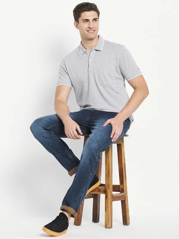 Octave Men Grey Polo Collar T-Shirt