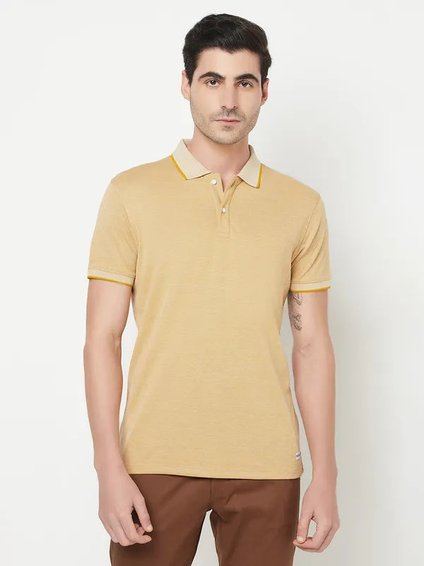 Octave Men Yellow Solid Polo T-Shirt