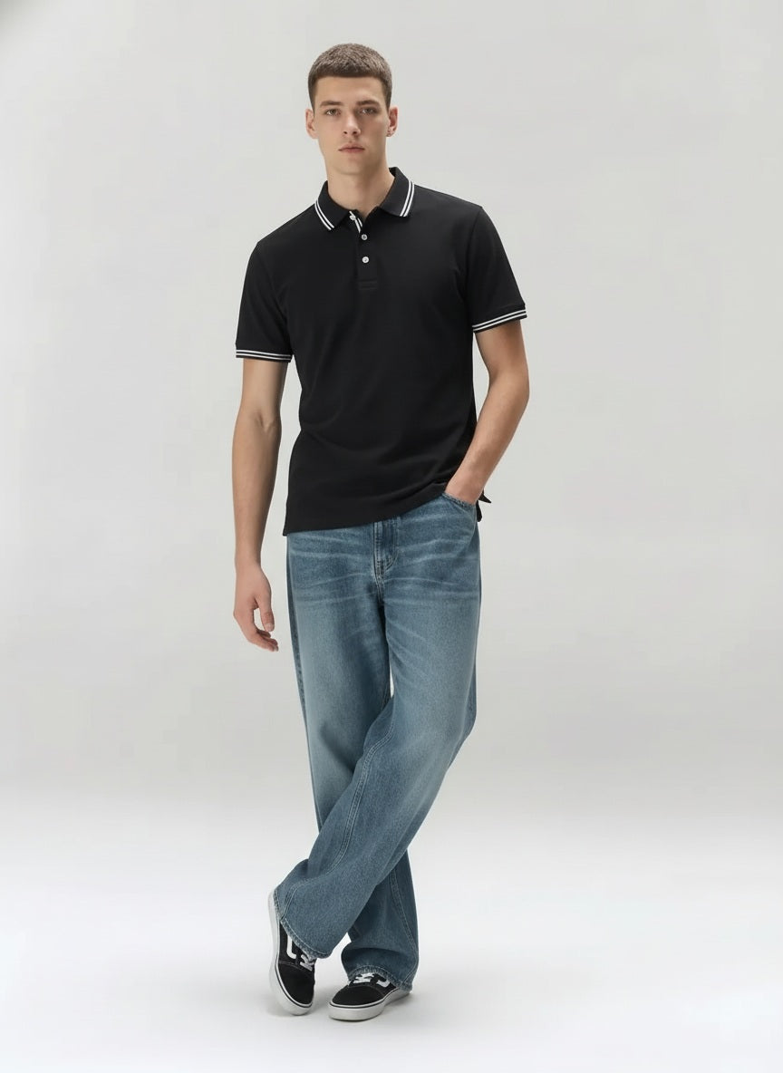 Men Polo Collar Solid T-shirt