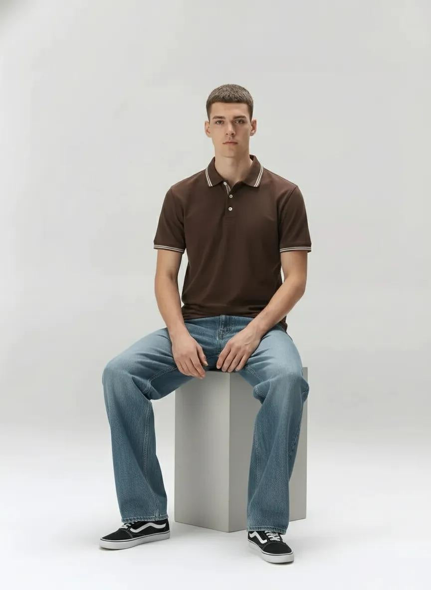 Men Polo Collar Solid T-shirt