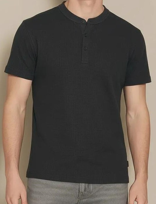 Men Black Solid High Neck T-shirt