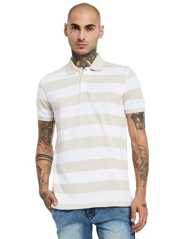 Octave Striped Polo Collar Cotton T-Shirt