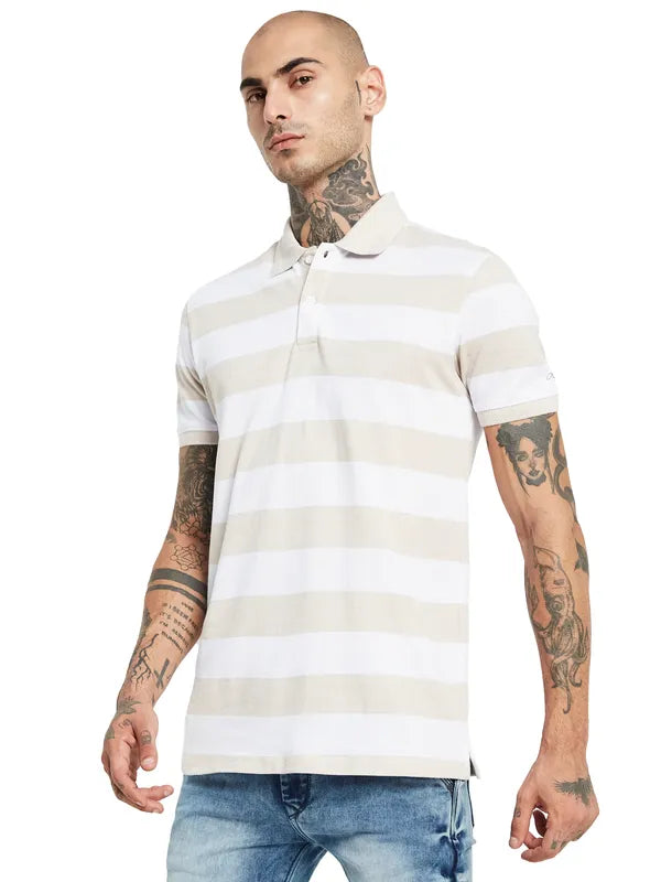 Octave Striped Polo Collar Cotton T-Shirt