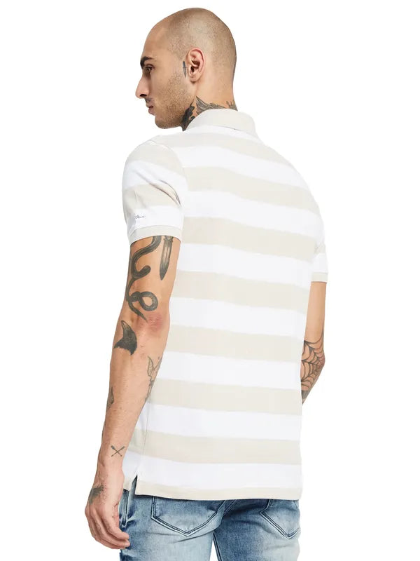 Octave Striped Polo Collar Cotton T-Shirt