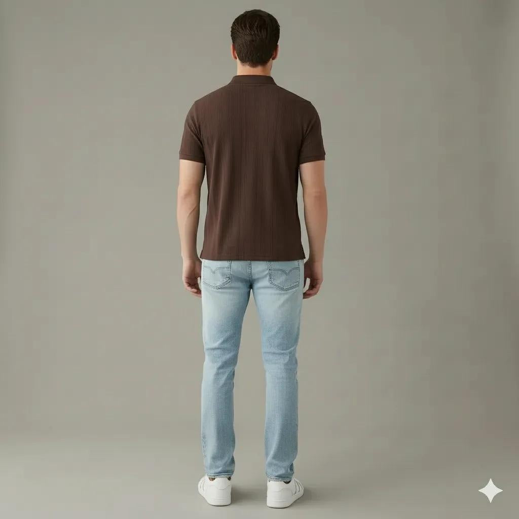Men Striped Polo Collar T-shirt