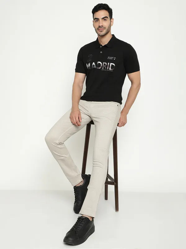 Octave Typography Printed Polo Collar Cotton T-Shirt