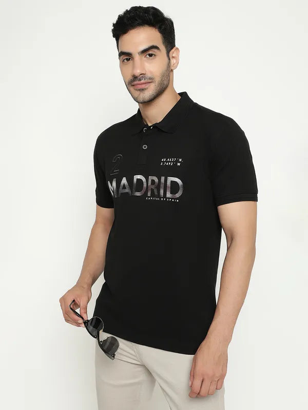 Octave Typography Printed Polo Collar Cotton T-Shirt