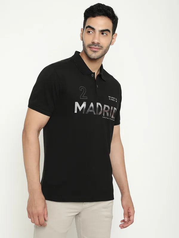 Octave Typography Printed Polo Collar Cotton T-Shirt