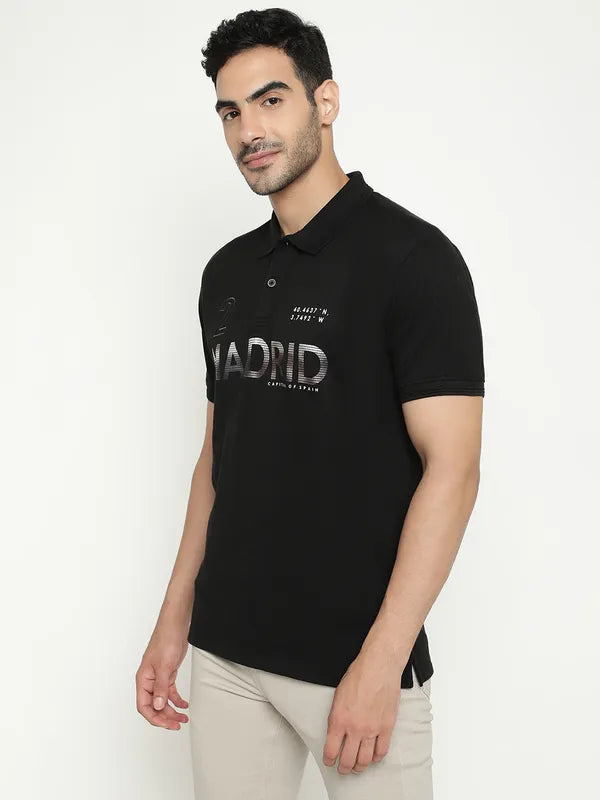 Octave Typography Printed Polo Collar Cotton T-Shirt