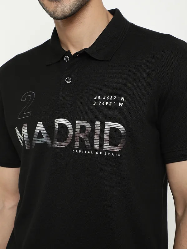 Octave Typography Printed Polo Collar Cotton T-Shirt