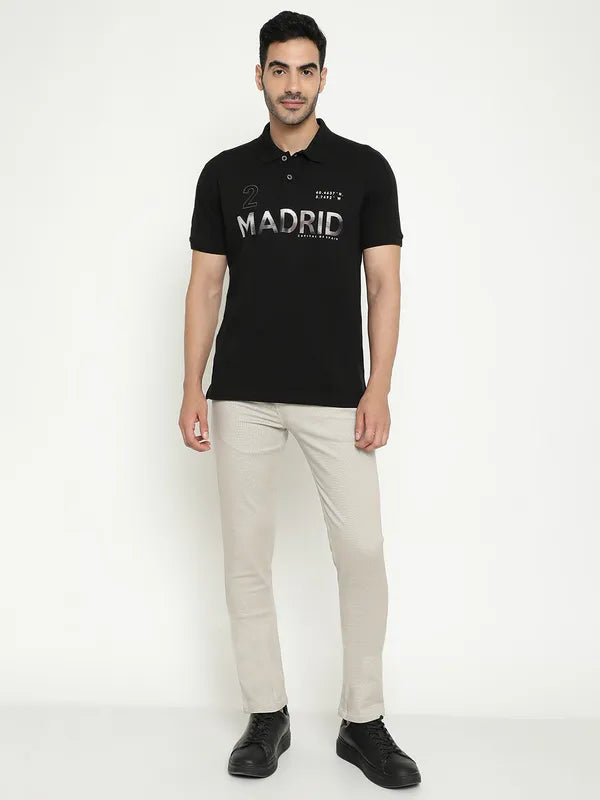 Octave Typography Printed Polo Collar Cotton T-Shirt