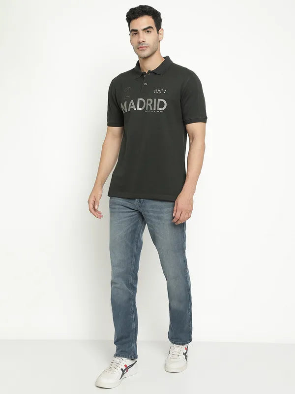 Octave Typography Printed Polo Collar Cotton Casual T-Shirt