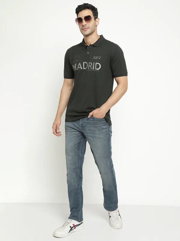 Octave Typography Printed Polo Collar Cotton Casual T-Shirt