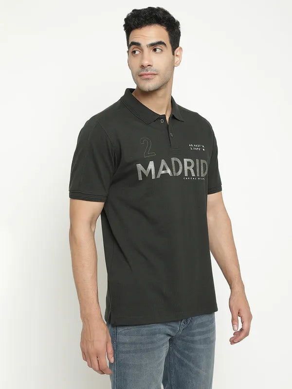 Octave Typography Printed Polo Collar Cotton Casual T-Shirt